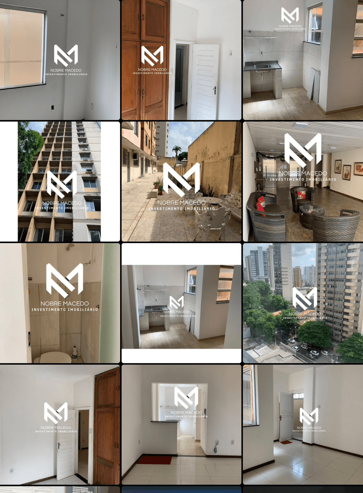 Galeria com várias fotos de imóvel soltas e sem organização por ambiente